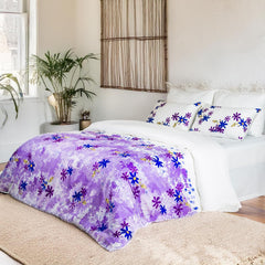 Printed Cotton Bedsheet For King Size With 2 Pillow Cover | 108 X 108 Inches, Purple & White | Wrinkle Free Soft Perfect For Everyday Use
