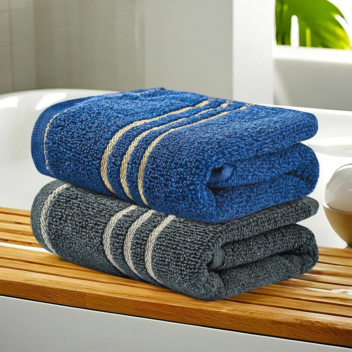 Kuber Industries Soft Cotton Face Towels 400 Gsm | For Men & Women Easily Washable Pocket Towels & Workout Gym - Dark Grey & Blue (Pack Of 2)