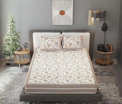 100% Cotton Jaipuri Bedsheet For King Size (90 X 103 Inches, Cream & Brown) With 2 Pillow Covers | Perfect For Everyday Use, Guest Rooms, Or Gifting On Special Occasions