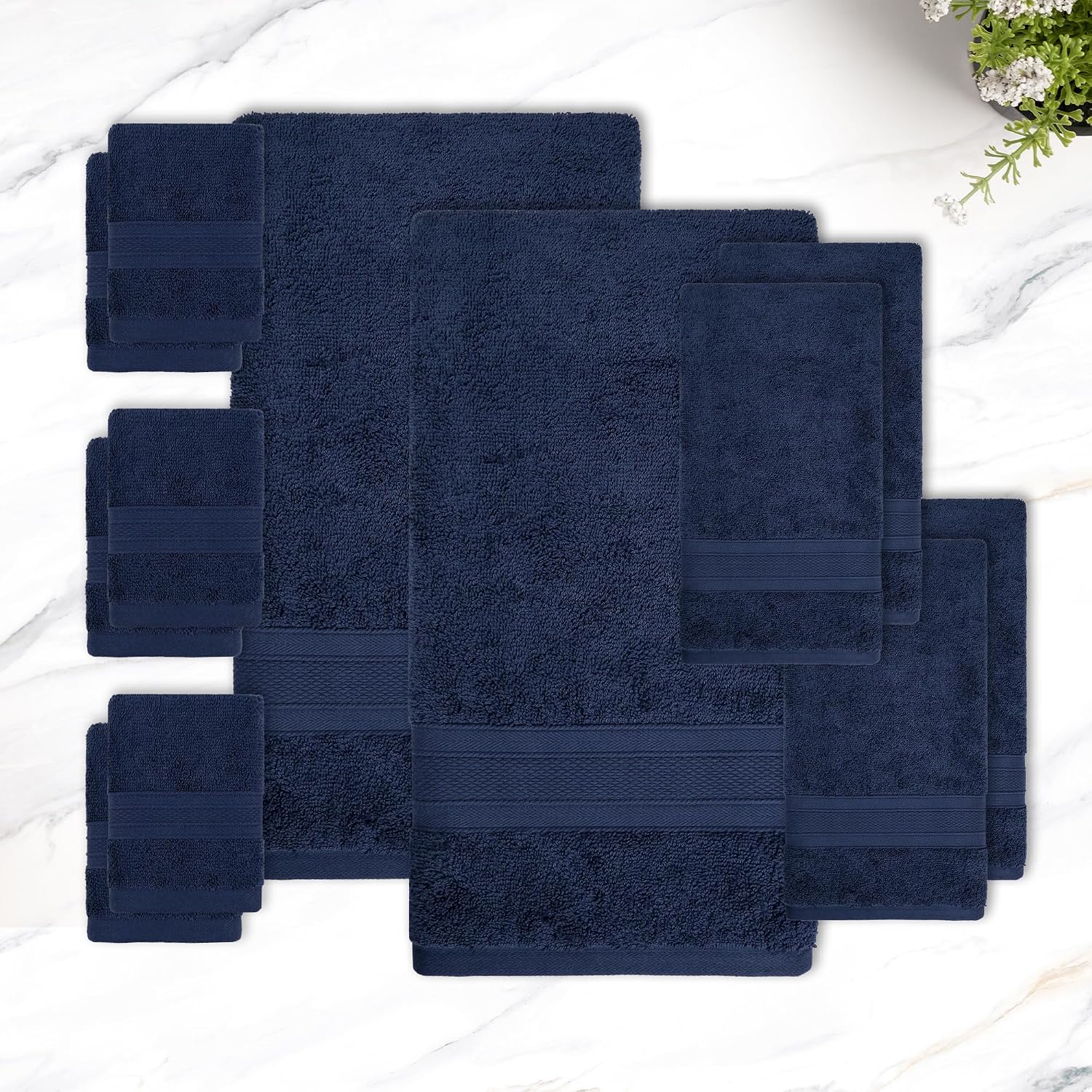 Trident Soft Comfort Air Rich Bath Towels 500 Gsm | 100% Cotton Towel, Super Soft, Highly Absorbent, 12 Pieces (Navy)
