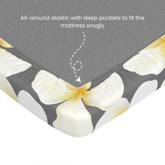 Printed Bedsheet For Double Bed 2 Pillow Cover - 60 X 78 Inches, Grey & Celery White | All Around Elastic Fitted - Ultra Soft & Breathable | Superior Softness & Breathability