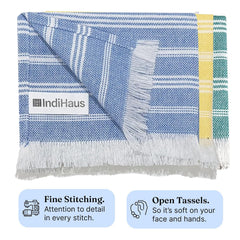 Indihaus Premium Cotton Hand Towel 310 Gsm | Soft, Absorbent, Multi-Purpose Towel Set | Blue, Yellow & Teal (Set Of 6)