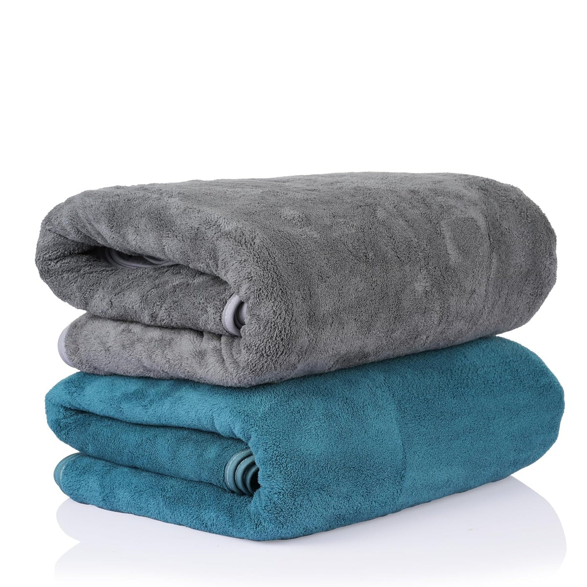 Glivary Microfiber Bath-Soft Towel 640 Gsm | With Hook Quick Dry Super Absorbent-Bath Towel For Men & Women (Greenish Blue & Dark Grey) | Pack Of 2