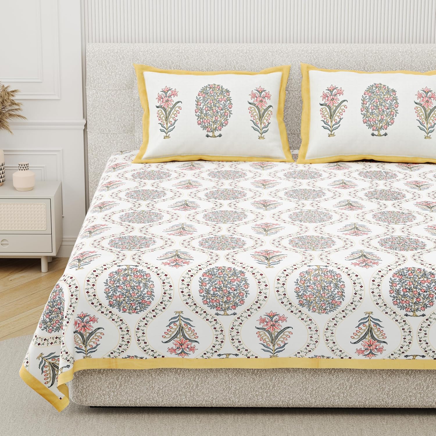 100% Cotton King Size Bedsheet With 2 Matching Pillow Covers - 90 X 108 Inches, Multicolor | Designer Printed Bedsheet Set - Naturally Soft, Breathable, & Skin-Friendly