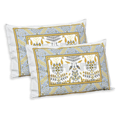 100% Cotton Jaipuri Bedsheet For King Size (90 X 103 Inches, Yellow & Grey) With 2 Pillow Covers | Perfect For Everyday Use, Guest Rooms, Or Gifting On Special Occasions