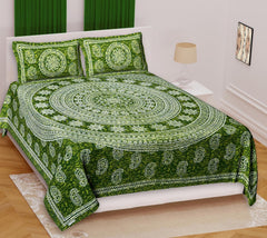 100% Cotton Jaipuri Bedsheet For King Size (90 X 100 Inches, Green) With 2 Pillow Covers | Perfect For Everyday Use, Guest Rooms, Or Gifting On Special Occasions
