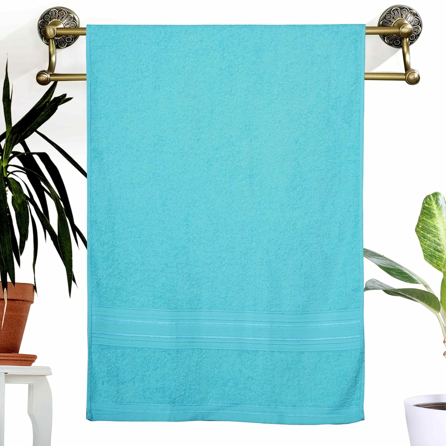 Dreamscape 100% Cotton Bath Towel 1100 Gsm - Set Of 2 (Turquoise & Red)