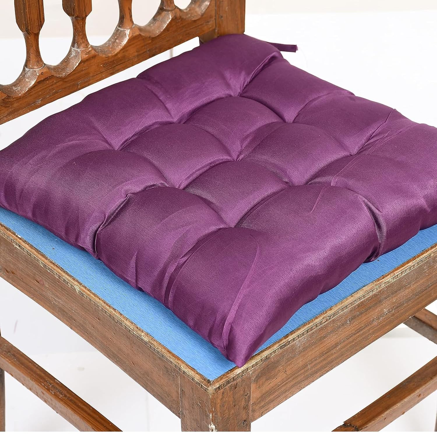 Chair Cushion Pad, Soft & Comfortable Sitting, Chair Pad - Purple | Microfiber Square Chair Pad With Ties | Chair Seat Cushion For Office & Home | Furniture Cushion, Washable - Pack Of 4