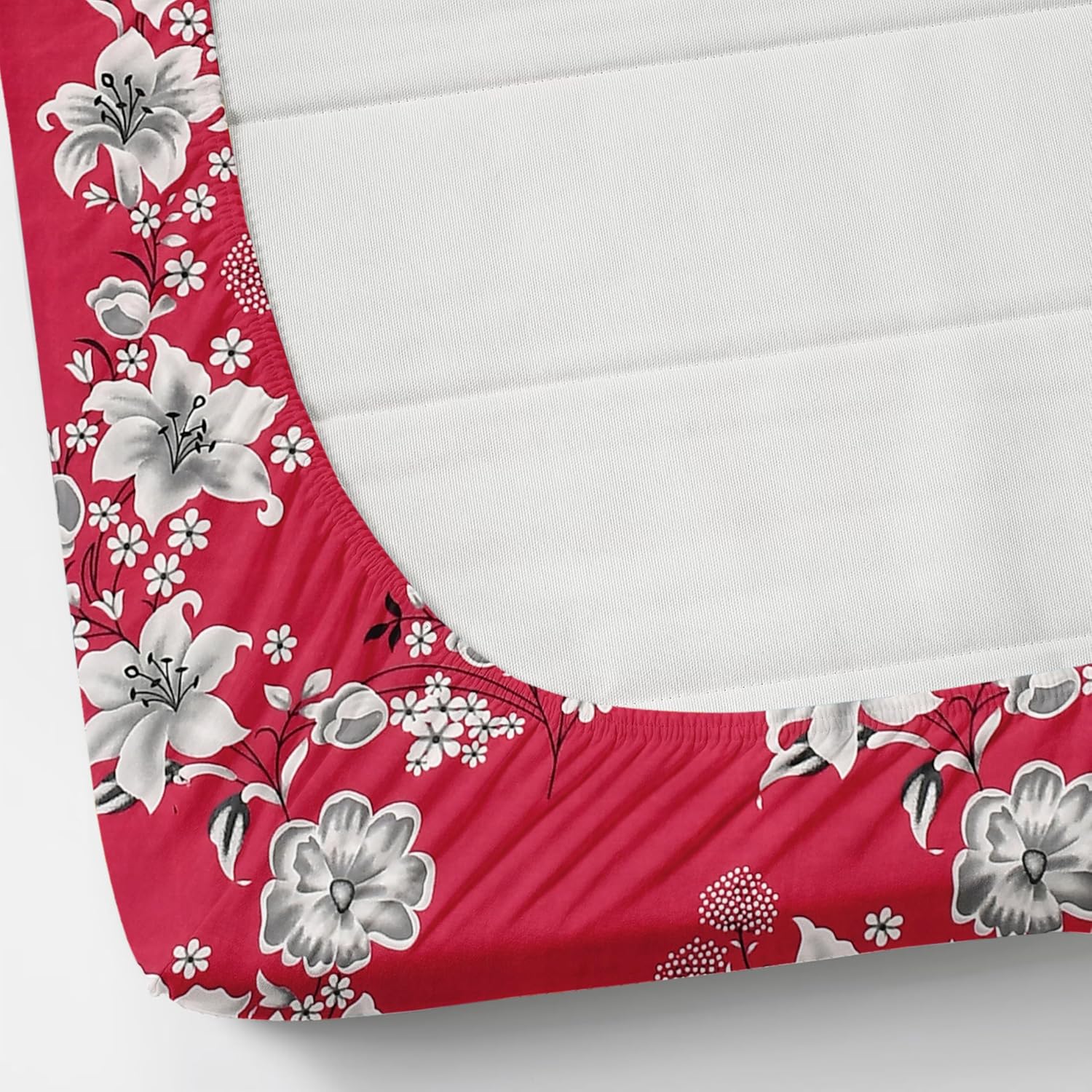 All Around Elastic Fitted Bedsheets King Size With 2 Pillow Covers | Double Size 72 X 78 X 10 Inches, Red - Ideal For Hotel, House, Bedroom, Guest House