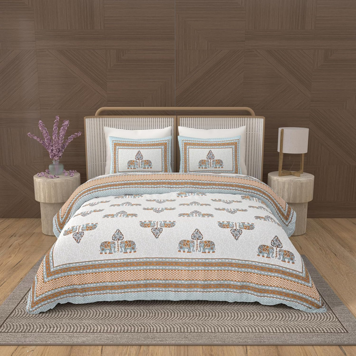 1 Queen Size Bedsheet For Double Bed With 2 Pillow Covers (90 X 108 Inches) Grey & Brown | Premium Cotton Material - Ideal For House, Hotel, Guest House