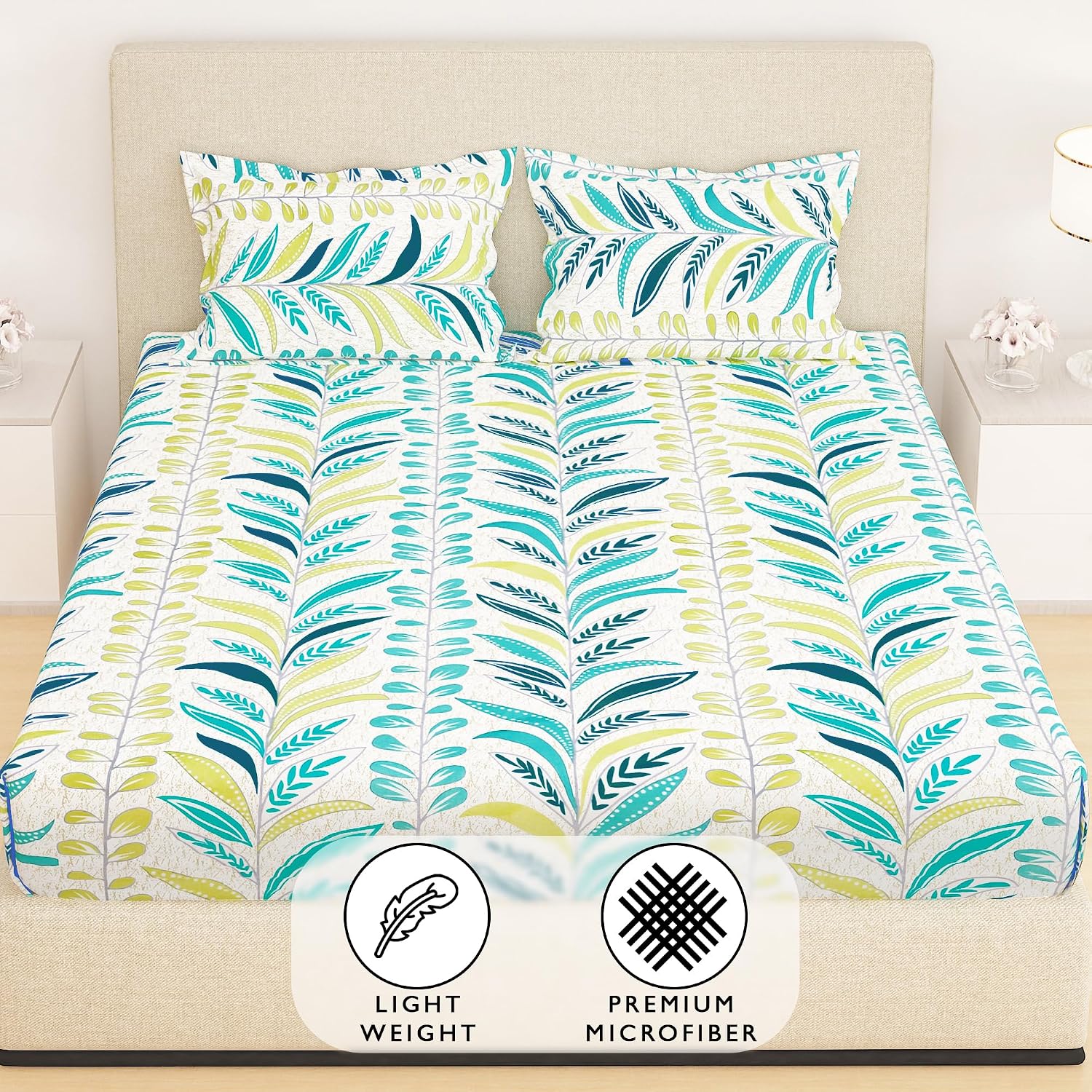 Fitted Bedsheets King Size With 2 Pillow Cover - 72 X 78 Inches, Multicolor | All Around Elastic Bedsheet - Crafted From Soft, Breathable Fabric