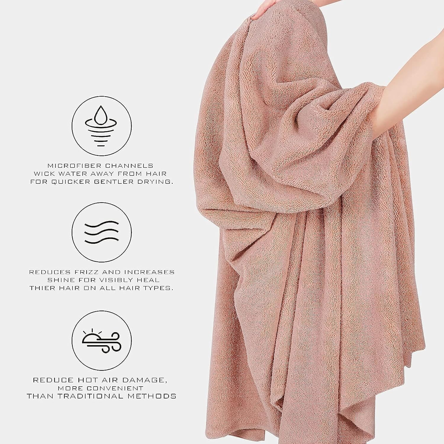 Maxoshine Hair Towel Wrap For Women-Quick Drying Microfiber Towel For Hair With Elastic Loop For Tying-Super Absorbent Head Towels (Pack Of 2-Grey & Pink)