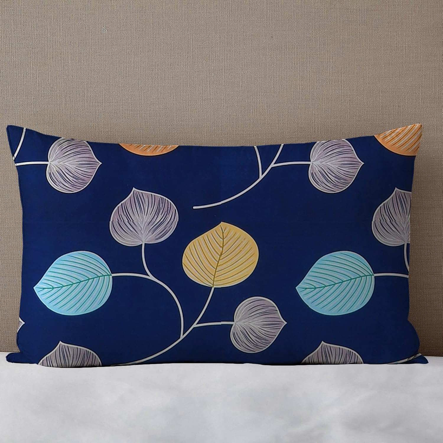 100% Single Bedsheet With 1 King Size Pillow Covers - 60 X 90 Inches, Dark Blue | Flower Printed Single Bedsheets Super Soft Glace Cotton Breathable & Wrinkle Free