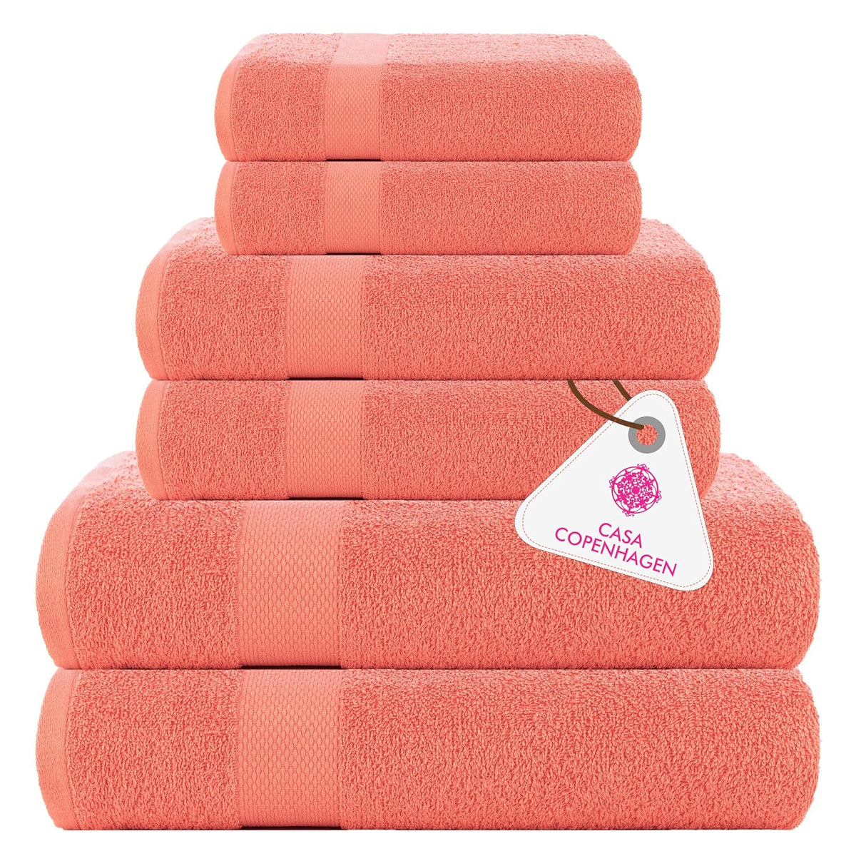 Casa Copenhagen Denmark Design 2 Bath + 2 Hand & 2 Washcloths Towels 1800 Gsm | He & She Super Soft Collection 100% Cotton 6 Piece Towel Set - Malibu Peach