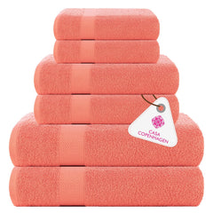 Casa Copenhagen Denmark Design 2 Bath + 2 Hand & 2 Washcloths Towels 1800 Gsm | He & She Super Soft Collection 100% Cotton 6 Piece Towel Set - Malibu Peach
