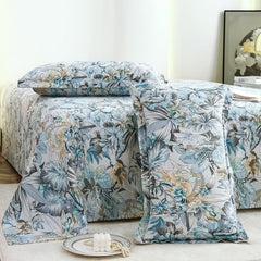 Bedsheet For Double Bed Cotton With 2 Pillow Covers, Grey & Blue - Queen Size 88 X 100 Inches | 190 Thread Count - Ideal For Festive Occasions