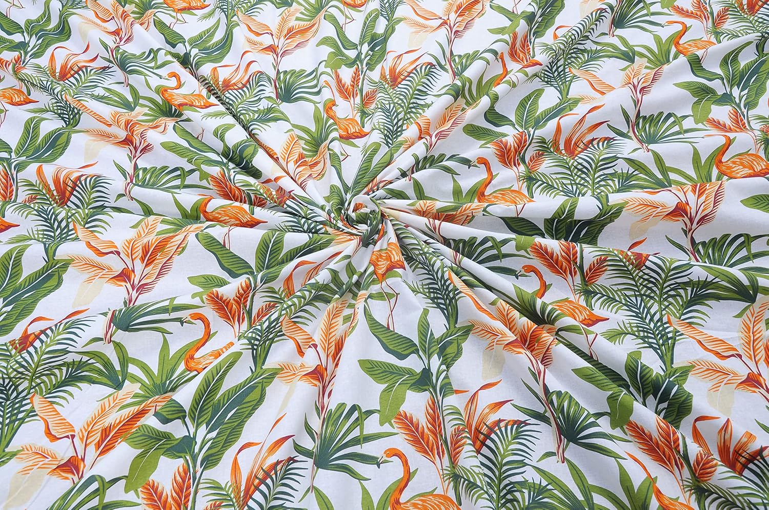 Single Bedsheets With 1 Pillow Cover - 55 X 88 Inches, Flamingo Orange & Green | Soft & Breathable Fabric | Comfortable For Daily Use