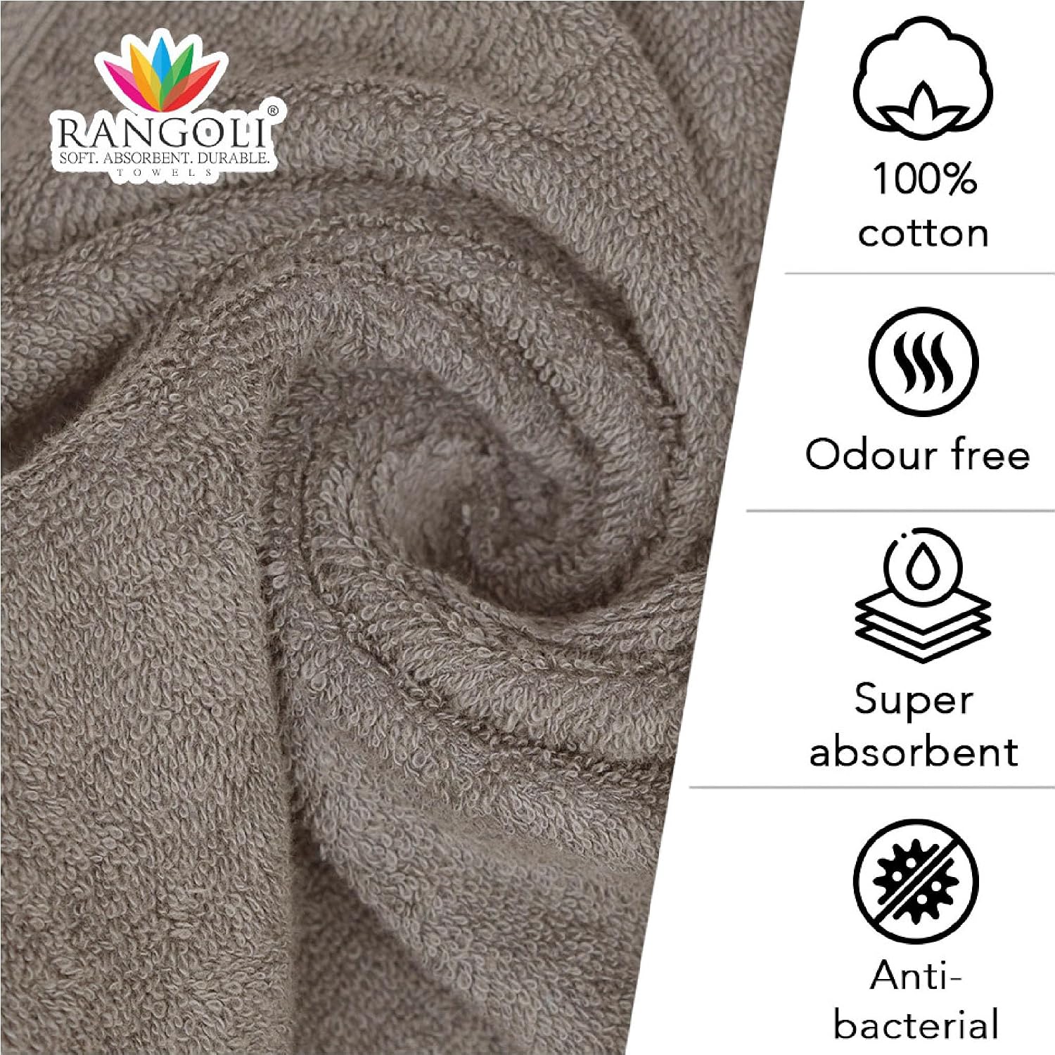 Rangoli 100% Cotton Fibre 2 Bath & 2 Hand Towel 1400 Gsm | Highly Durable & Super Absorbent Towel | Skin-Friendly & Quick Drying Luxury Towels (Ash Brown) - Pack Of 4