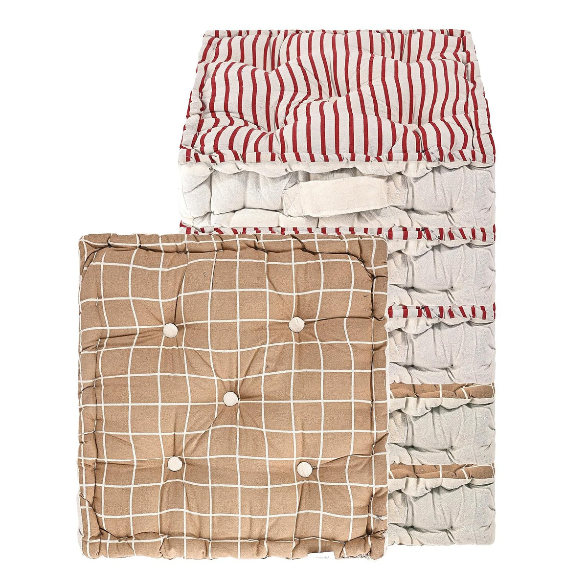 Soft Cotton Chair Cushions For Sitting, Button Pillow, Printed - Brown & Maroon | Pillow For Office Work & Posture Support | Sitting Cushion & Back Rest For Chair | Pain Relief - Pack Of 6