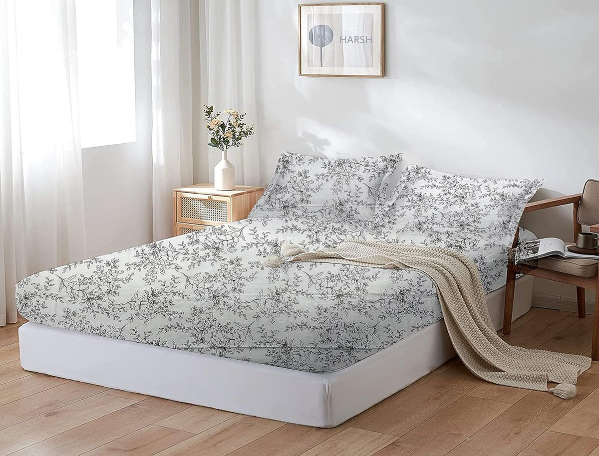 Print Single Bedsheet With 2 Pillow Covers - 60 X 90 Inches, ?Grey & Black | Comfortable & Durable Sheet | Perfect For All-Year-Round Comfort