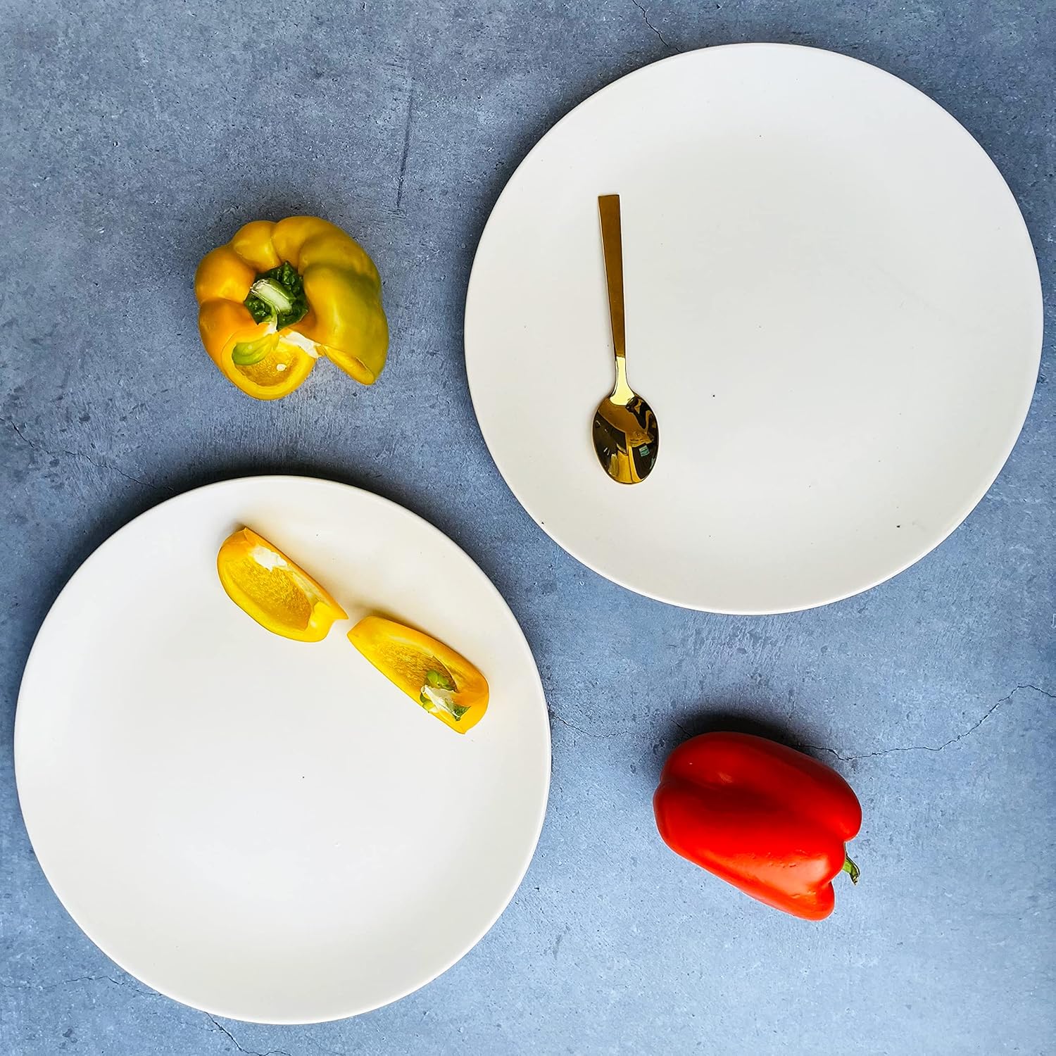 Subhra Handcrafted Ceramic Dinner Set - 3 Pieces | 1 Dinner Plate + 2 Katori Bowls, 180ml Each | Matte Finish White Dinnerware Set | Serving For 1, Microwave Safe