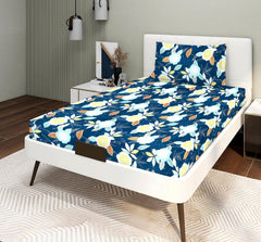 Glace Cotton Super Soft Bedsheets Single Bed Size (60 X 90 Inch) With 1 Pillow Cover | All Around Elastic Fitted Bedsheets, Blue