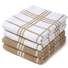 Encasa Xo Kitchen Towels Dish Cloths Sets 430 Gsm | Highly Absorbent Cotton Terry Towels Multipurpose For Washing Dishes & Cleaning Towel | Pack Of 4 (Beige Terry)