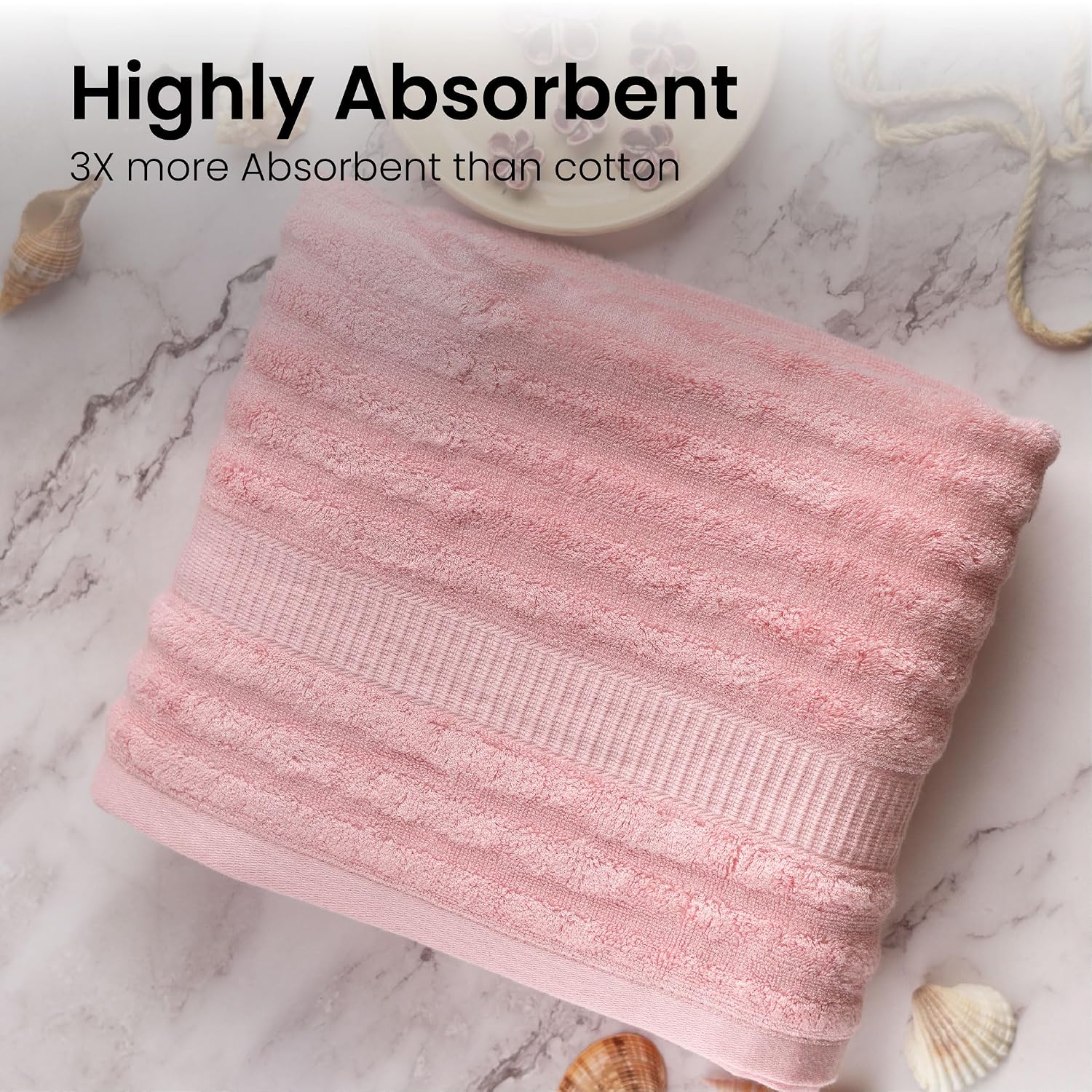 Mush Bamboo Luxurious Bath + Hand & Face Towel 900 Gsm | Ultra Soft, Absorbent & Antimicrobial Towel (Pink) -3 Piece