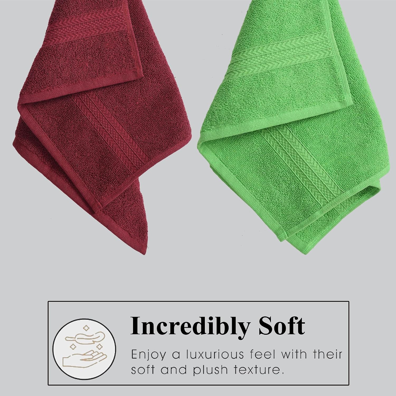 Fresh From Loom Luxury Fur Collection Hand Towel 500 Gsm Napkins Cotton High Absorbency Double Stitched Size (Parrot & Wine) - Set Of 4