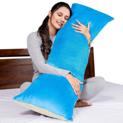 Microfiber Body Side Pillow For Sleeping For Pregnancy, Cream & Sky Blue - 53 X16 Inch | Long Cuddle Pillow For Hugging, Relaxing, Washable, Premium Velvet Outer Cover With Zip, Adjustable