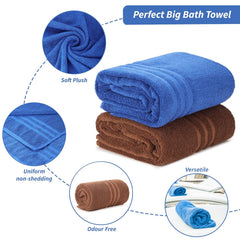Techsrmaji Cotton Bath Towels 1000 Gsm | Towels For Bathroom Large Size Absorber Towel For Men & Women (Blue & Brown)- Set Of 2