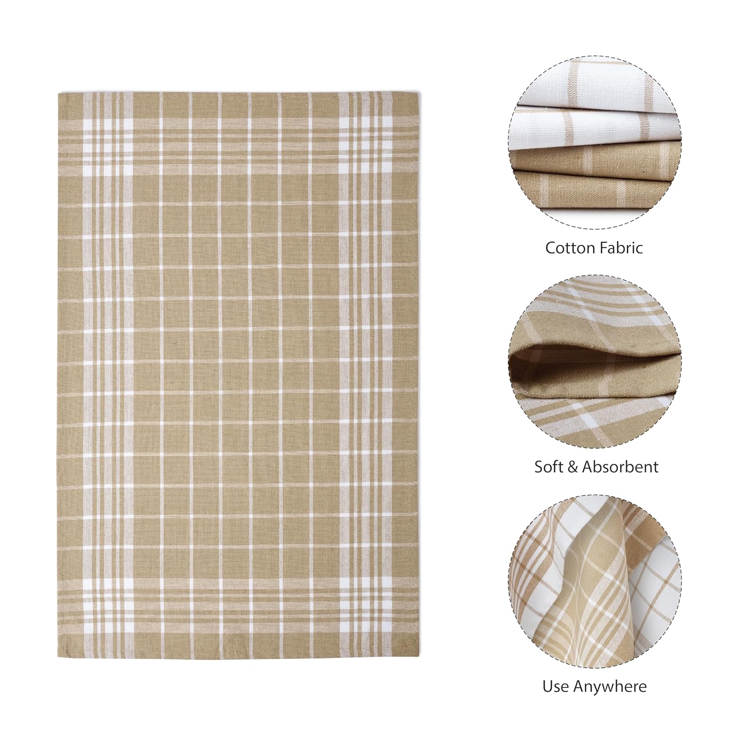 Encasa Xo Kitchen Towels Dish Cloths Sets 300 Gsm | Highly Absorbent Cotton Terry Towels Multipurpose For Washing Dishes & Cleaning Towel | Pack Of 4 (Beige Non-Terry)