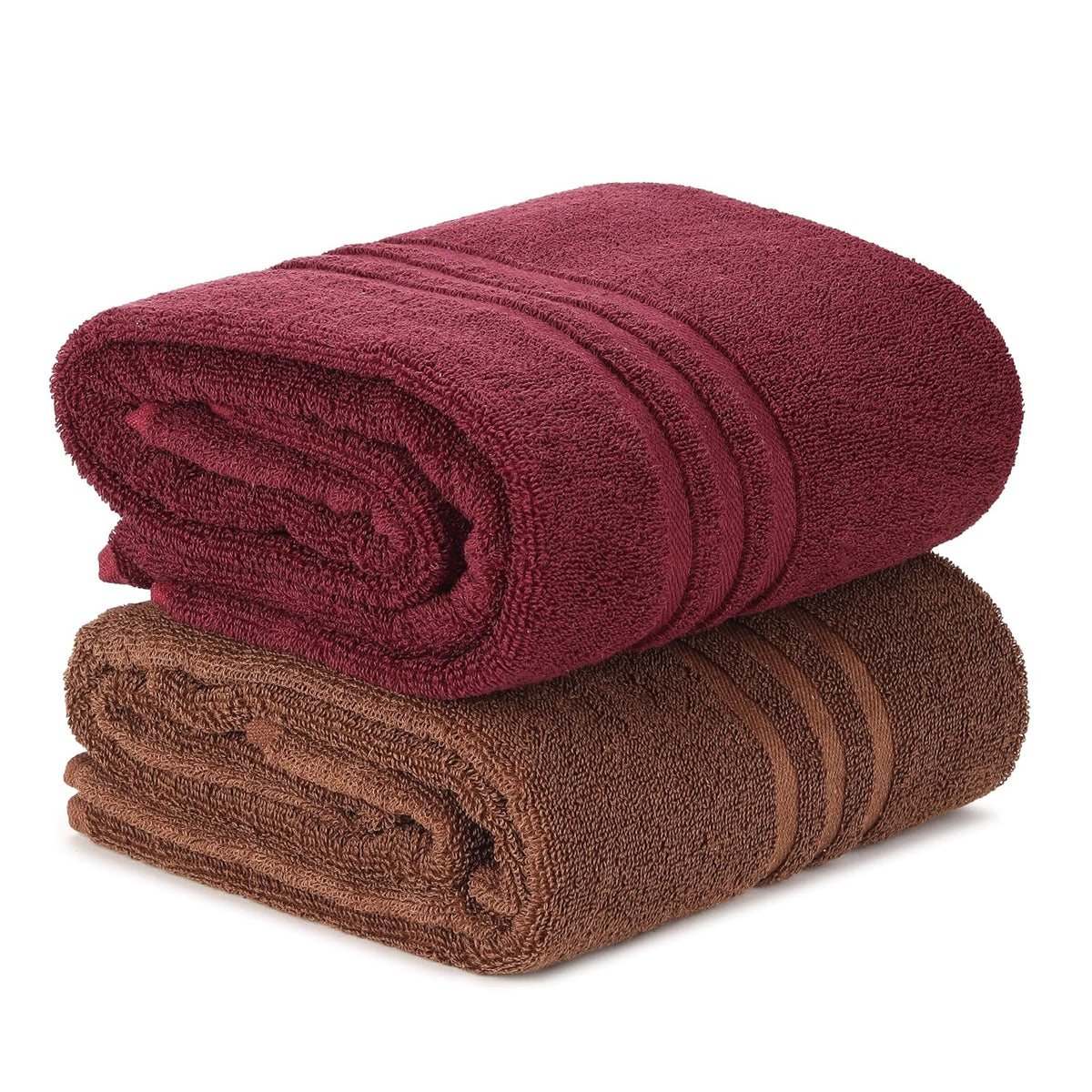Techsrmaji Cotton Bath Towels 1000 Gsm | Towels For Bathroom Large Size Absorber Towel For Men & Women (Maroon & Brown)- Set Of 2