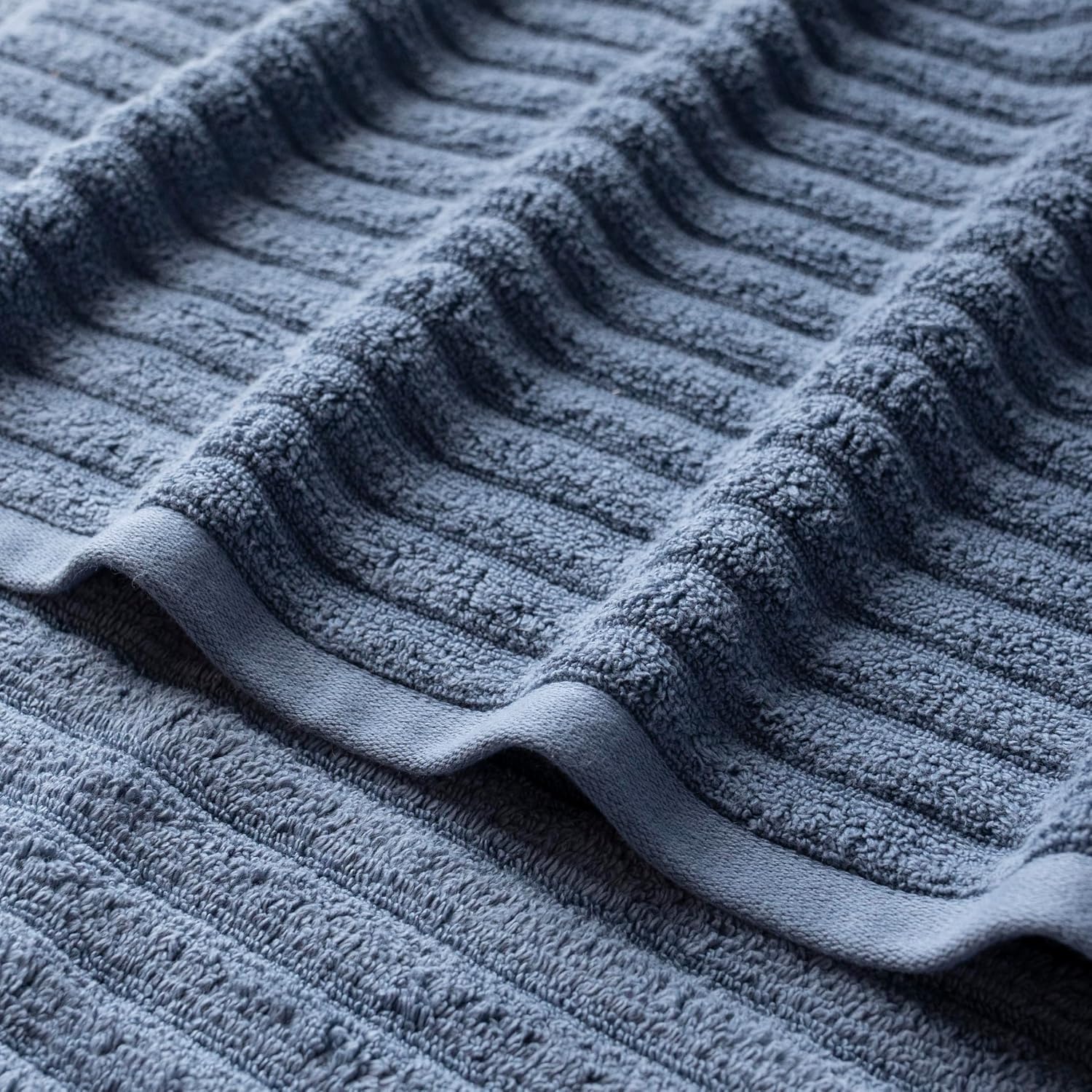 Vilasiya 100% Cotton Elace Ribbed Style Bath Towel 600 Gsm | Zero Twist Yarn Luxurious Soft, Extra Absorbent & Plushy (Blue)