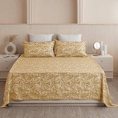 Soft Bedsheets For Queen Size With Two Pillow Cover - 90 X 100 Inches, Golden | Lightweight, Soft, Skin Friendly - Durable Bedsheets For Everyday Comfort