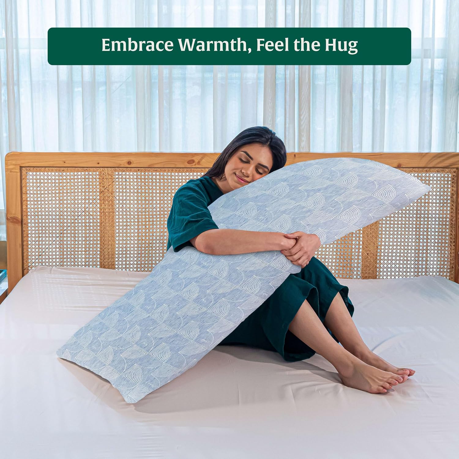 Full Body Hug Pillow For Sleeping, Memory Foam Pillow, Blue - 54 L X 20 W Inch | Micro Fiber Pillow For Body Support, Pregnancy Long Pillow For Bed, Side Sleeper, Washable Cover