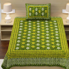 100% Cotton Single Bed Sheet With 1 Pillow Cover - 56 X 86 Inches, Green & White | Super Soft Microfiber, Breathable Wrinkle, Fade Resistant