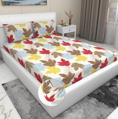 Elastic Fitted Bedsheet For King Size With 2 Pillow Covers - 72 X 78 X 8 Inches, Cream & Red | Presents Luxurious Glace Cotton Super Soft 210 Thread Count