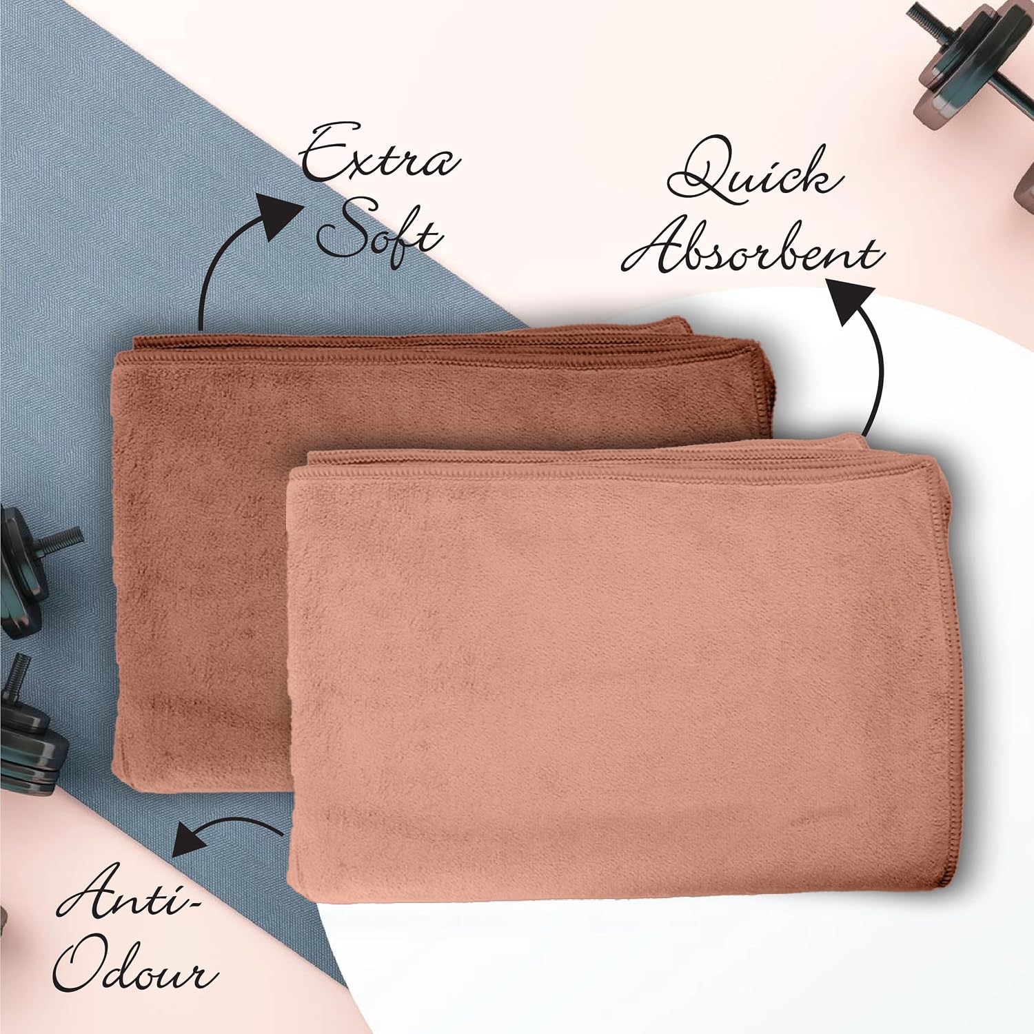 Housse Microfiber Hand Towel 400 Gsm | Premium Quality Towels Ultra Absorbent & Anti-Bacterial For Gym (Warm Beige & Rustic Chestnut) - Pack Of 2