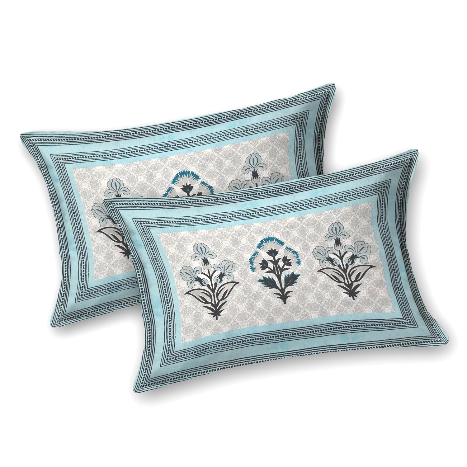Suitable For King Size Bedsheet With 2 Pillow Cover - 90 X 108 Inches, Grey & Sky Blue | Soft, Breathable & Skin-Friendly Feel For Year-Round Comfort