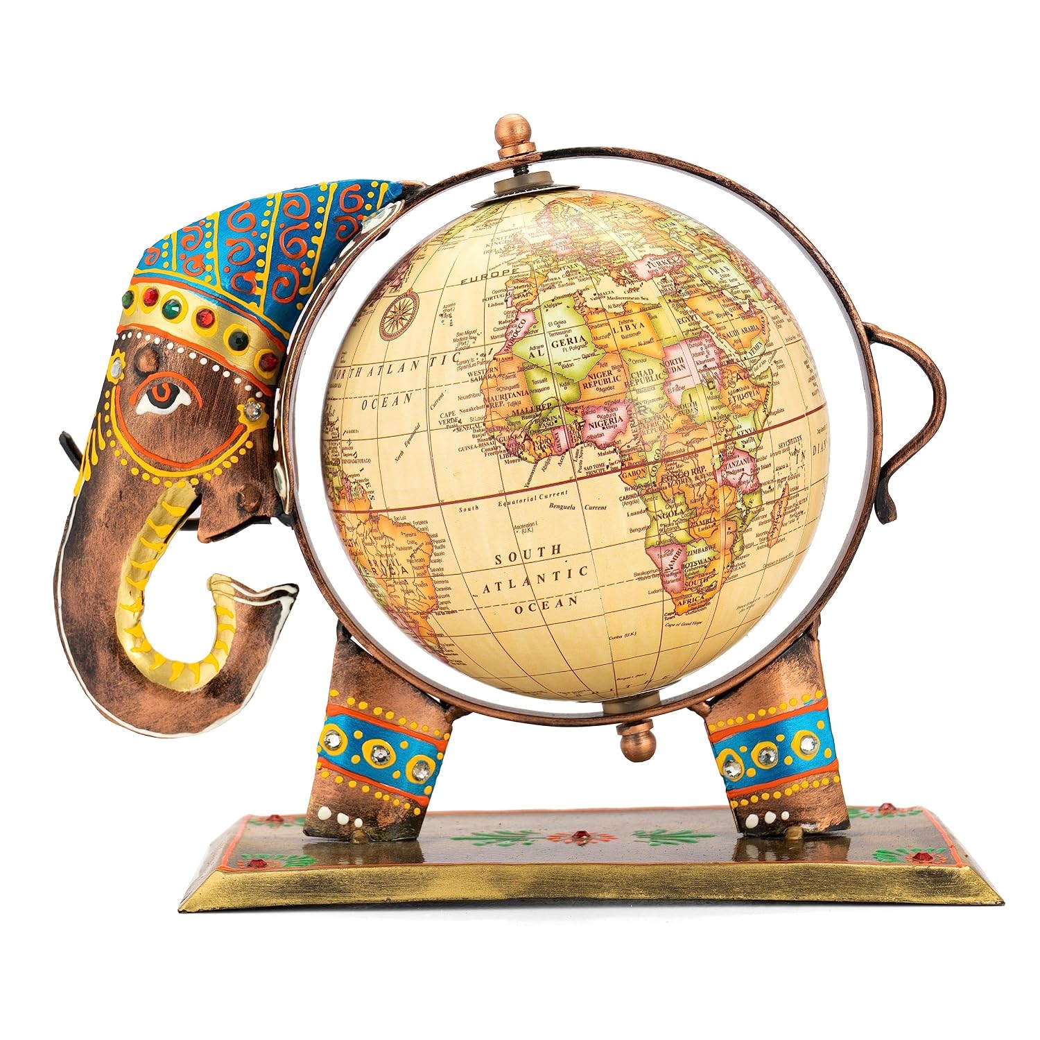 Home & Office Decorative Globe Metal Elephant Table Top Showpiece Globe, Home Decor & Gift For Living Room, Bedroom, Showcase, Office Desk, Pack Of 1