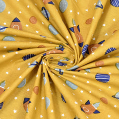 Pure Cotton Kids Bedsheet Double Bed Queen Size With 2 Pillow Covers | 90 X 100 Inches, Yellow & Blue | Fun Cartoon Theme, Soft & Breathable Fabric