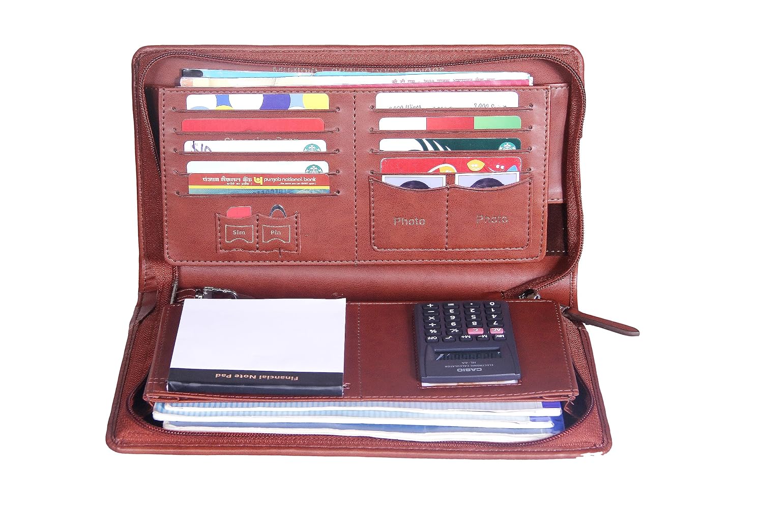 Sukeshcraft Multiple Cheque Book Holder | 8 Digit Display Calculator Financial Calculators Note Pad | 2 Pair Of Pocket On Each Side.