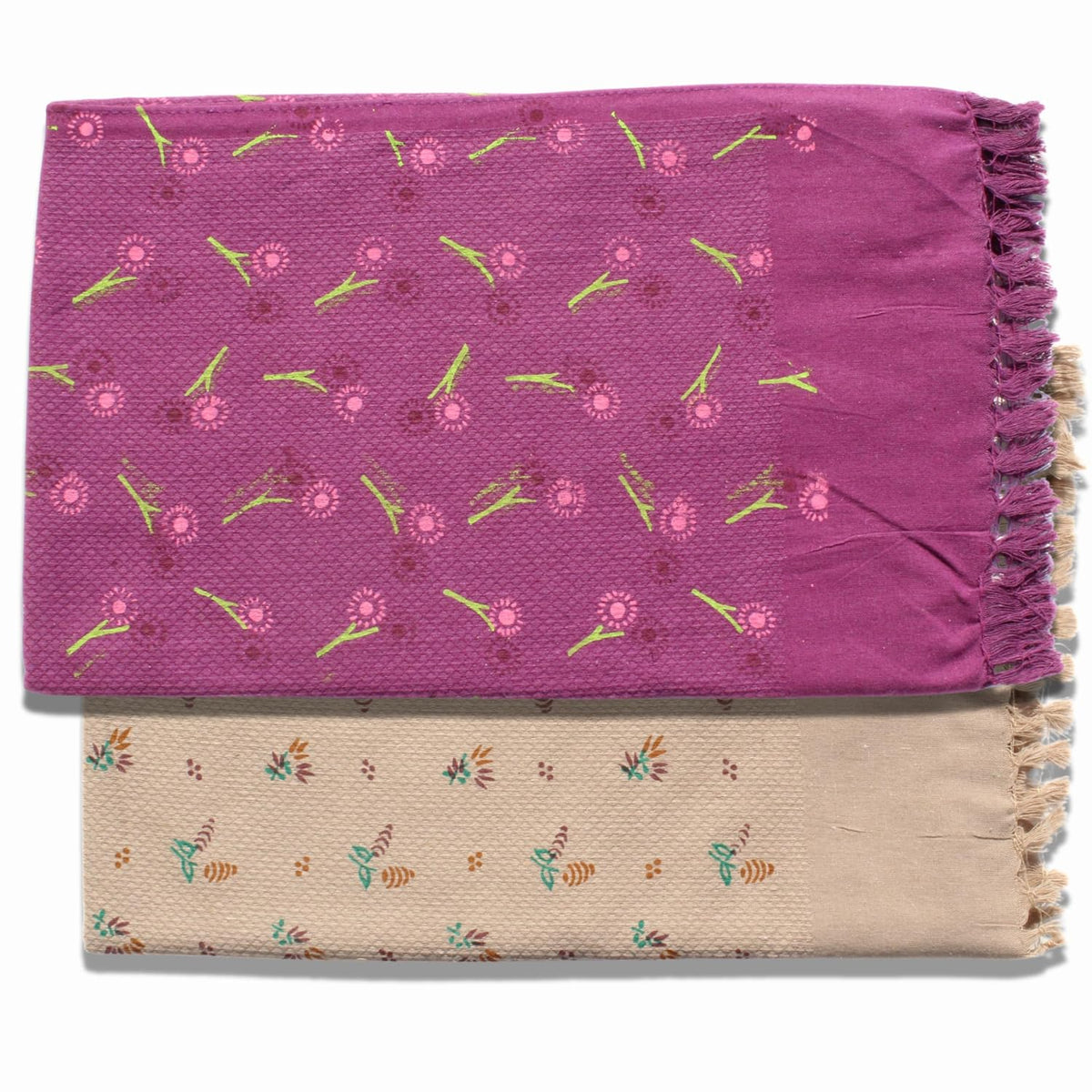 100% Printed Thin Towel 700 Gsm | Quick Dry & High Absorbent Thorthu Bath Cotton Towels (Purple & Brown) - Set Of 3