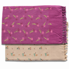 100% Printed Thin Towel 700 Gsm | Quick Dry & High Absorbent Thorthu Bath Cotton Towels (Purple & Brown) - Set Of 3