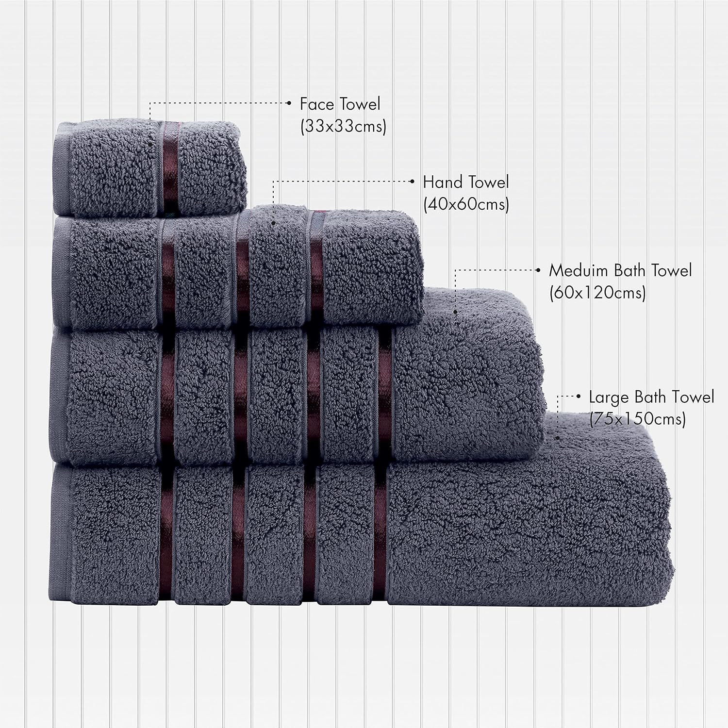 Spread Spain Roman Face, Hand & Bath Large Towel 600gsm | Super Soft & Comfortable, Extra Absorbent Cotton Towels For Face, Body & Gym- Grey (Set Of 3)