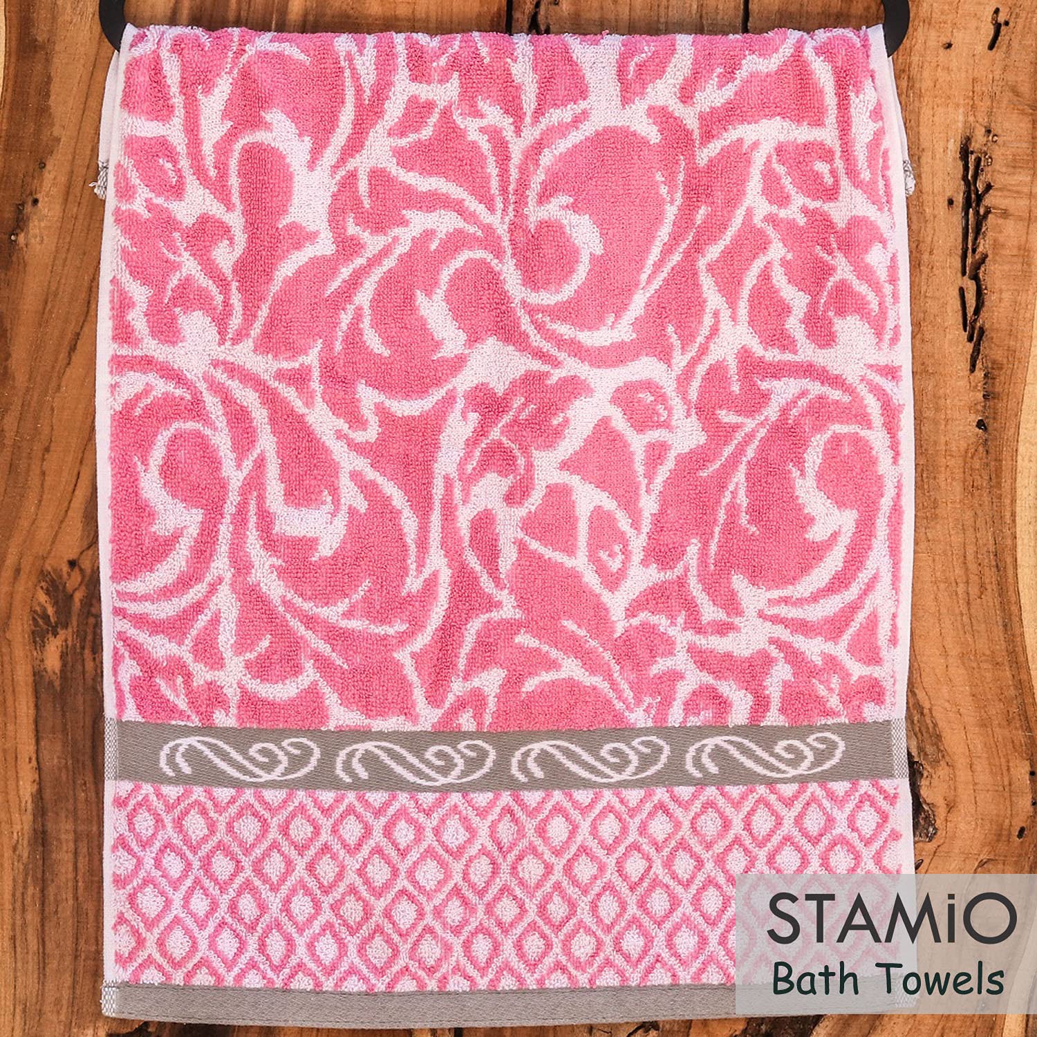 Stamio Cotton Bath Towel 550 Gsm | Extra Soft & Absorbent Large Full Size Towels For Bathing, Home, Sports, Salon, Hotel Use | Jacquard Border (Pink)