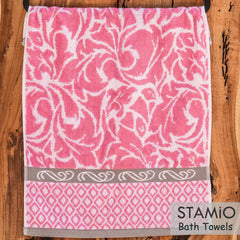 Stamio Cotton Bath Towel 550 Gsm | Extra Soft & Absorbent Large Full Size Towels For Bathing, Home, Sports, Salon, Hotel Use | Jacquard Border (Pink)