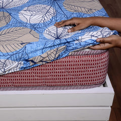 Printed King Size Double Bedsheet With 2 Pillow Cover For Bedroom | 72 X 78 + 9 Inches, Blue & White - All Around Elastic Fitted | Ideal For Everyday Use