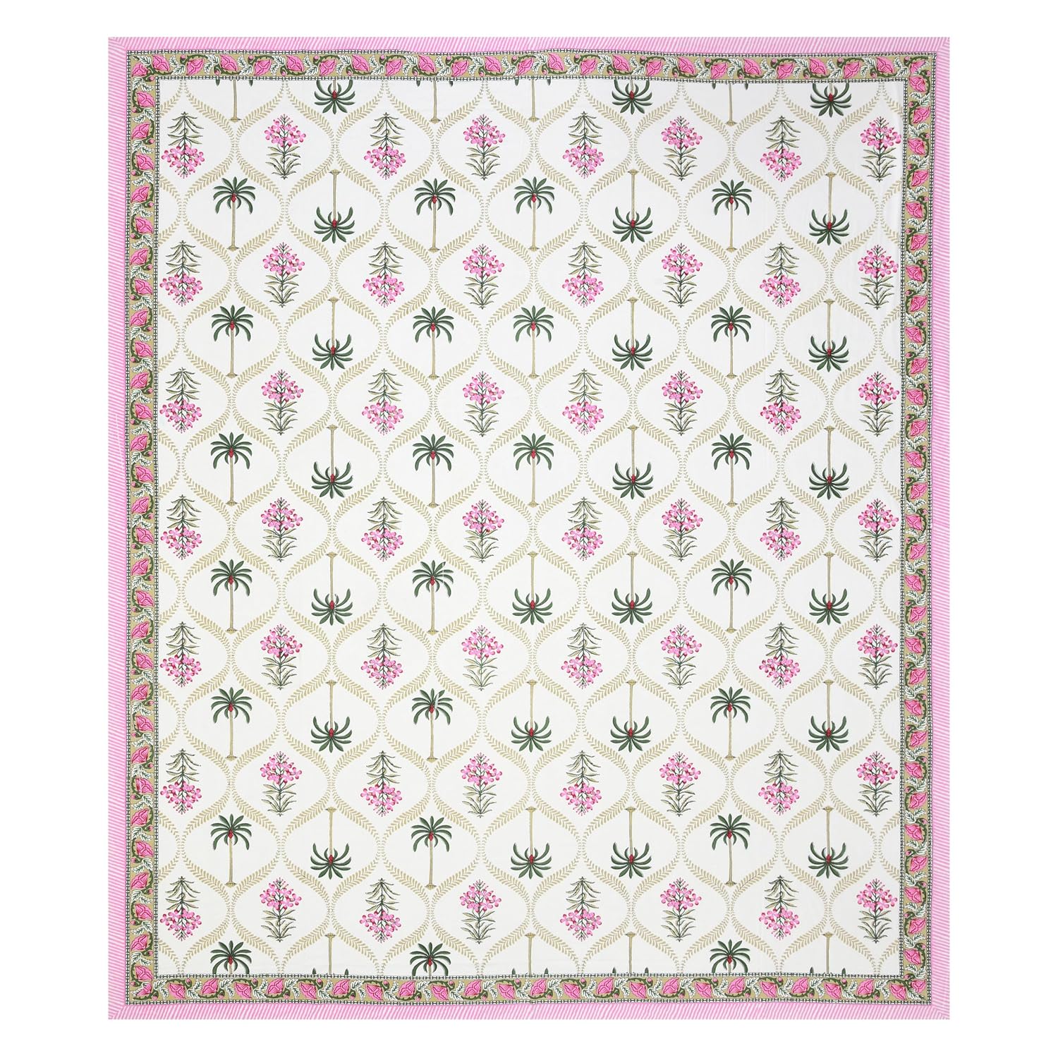 1 Queen Size Bedsheet For Double Bed With 2 Pillow Covers (90 X 108 Inches) White & Pink | Premium Cotton Material - Ideal For House, Hotel, Guest House